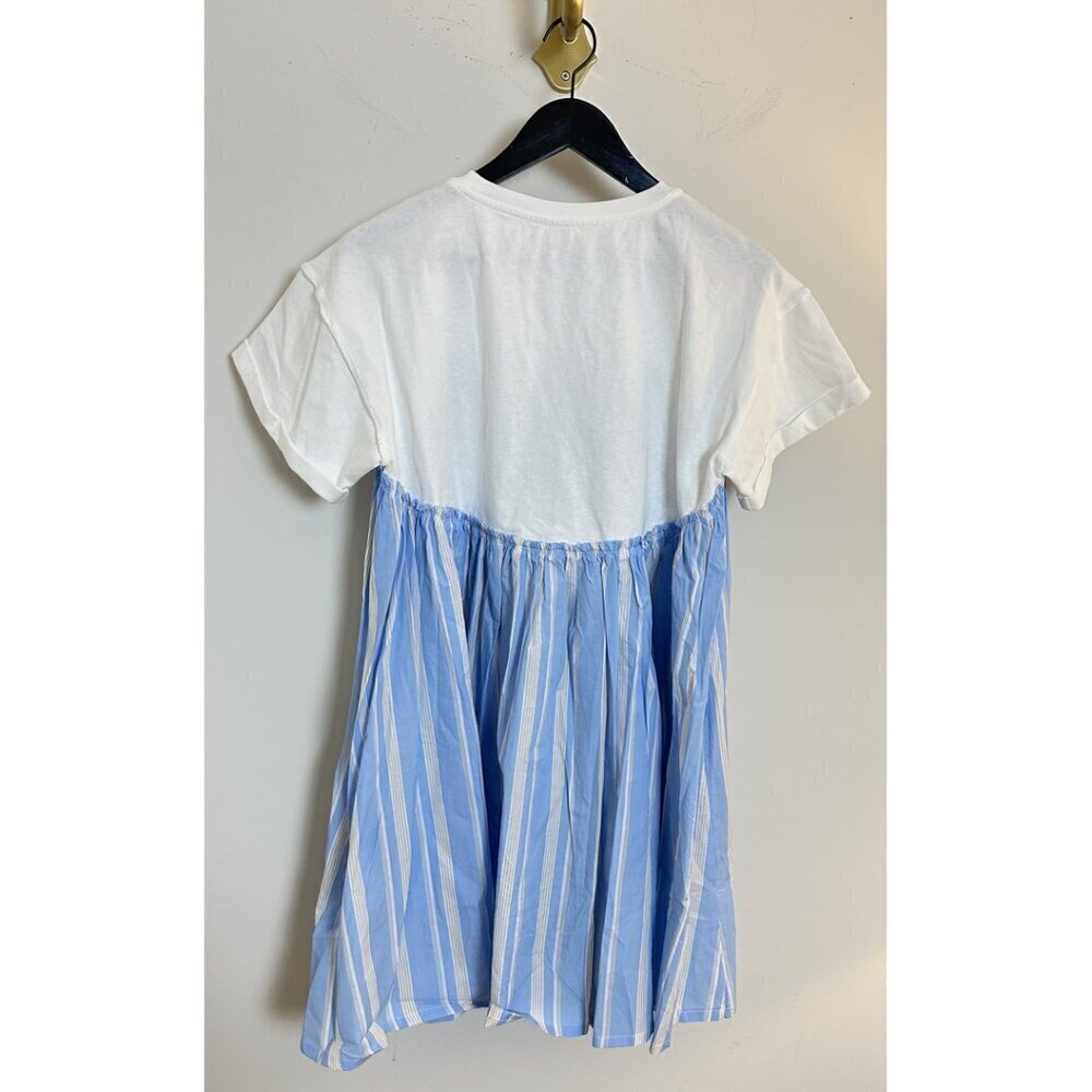 WISHLIST Nordstrom Stripe Twofer Mixed Media Cotton Babydoll Dress in Blue Combo - Picture 6 of 10